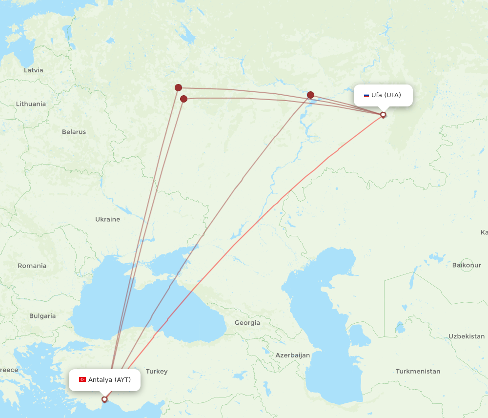 UFA to AYT flights and routes map