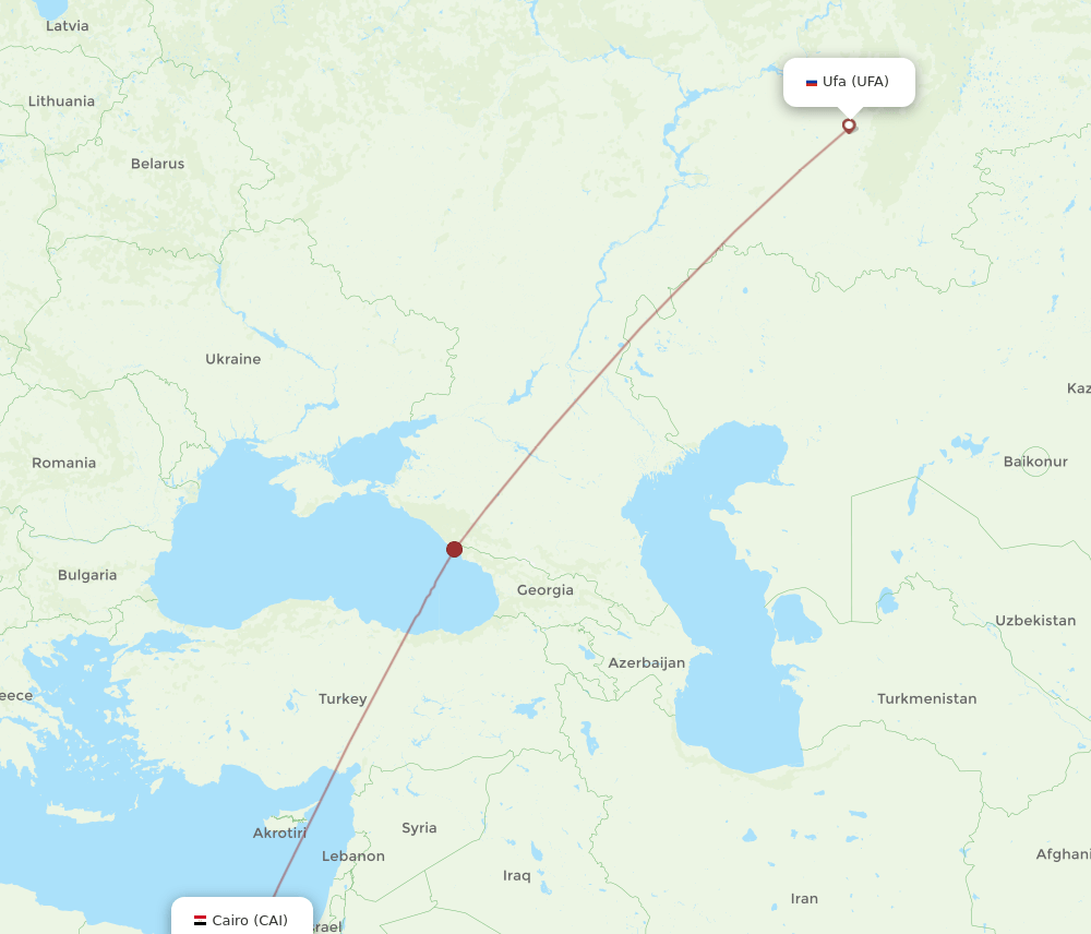 Cairo - Ufa route map and flight paths
