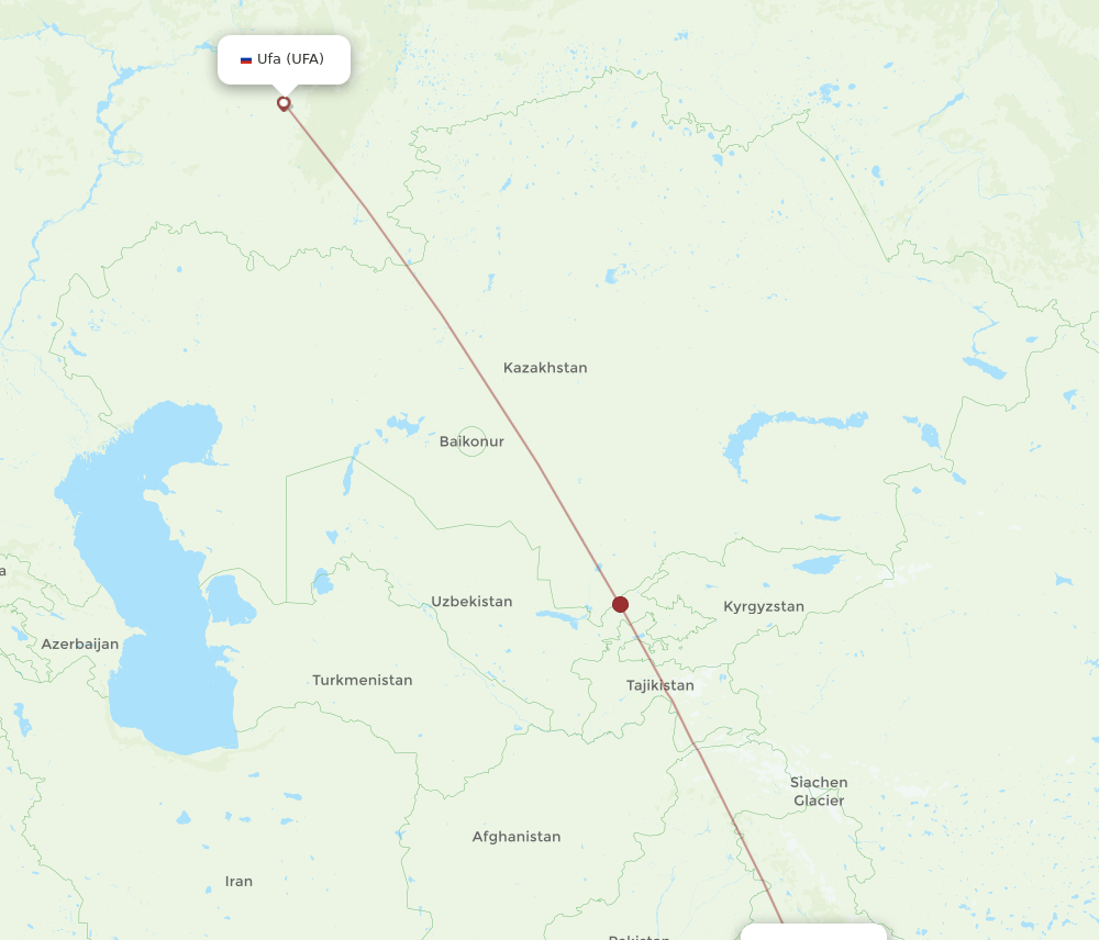 Delhi - Ufa route map and flight paths