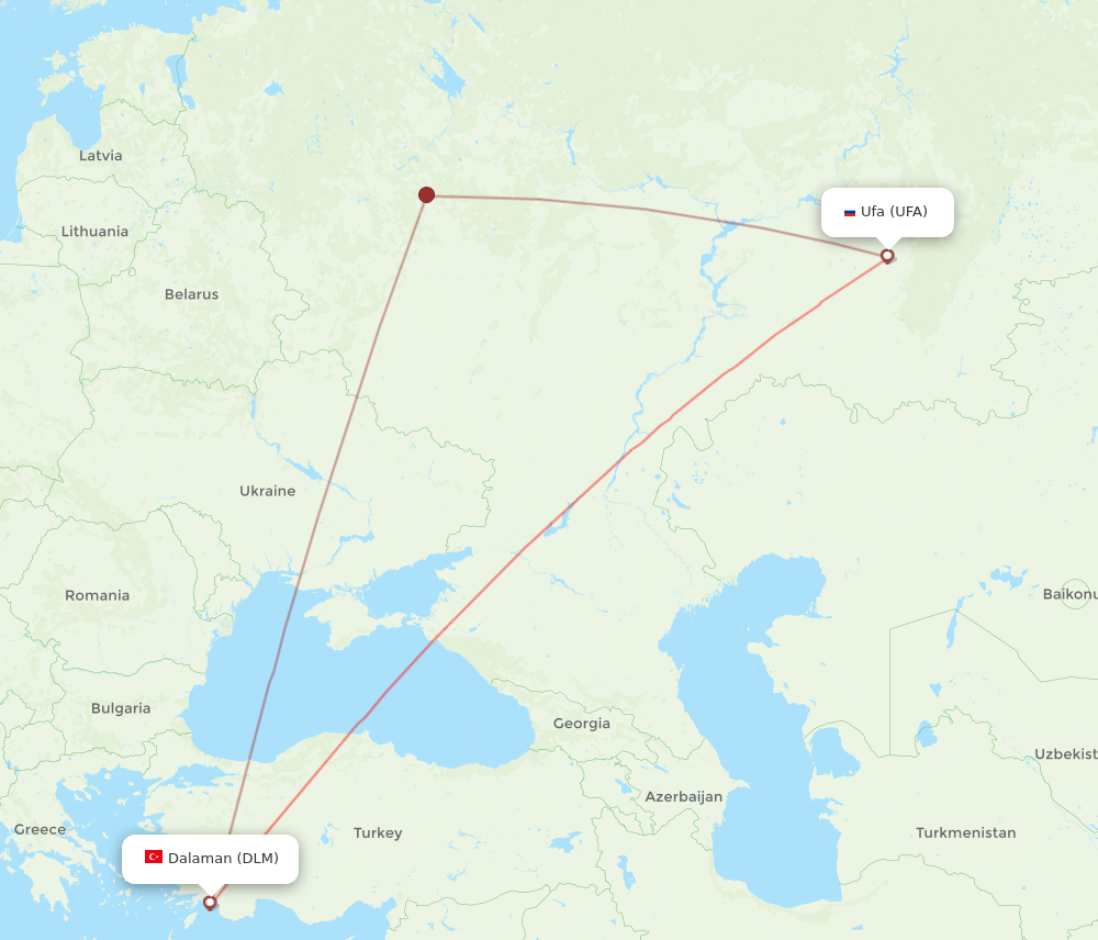 UFA to DLM flights and routes map