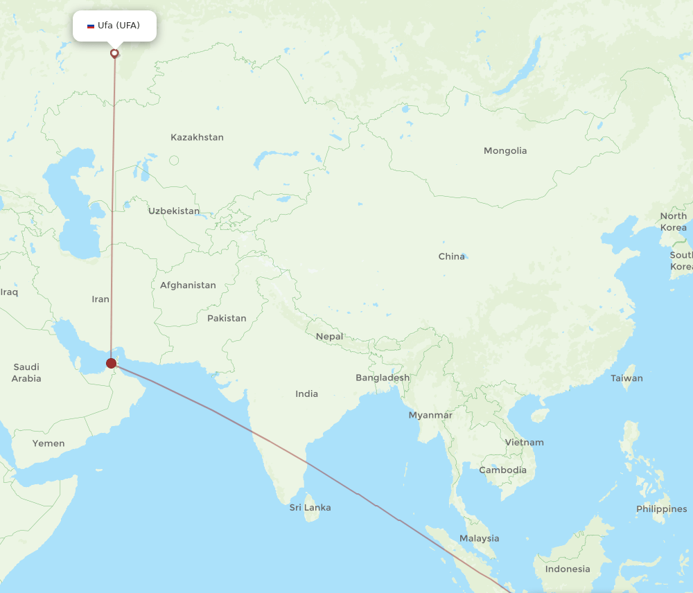 Denpasar - Ufa route map and flight paths