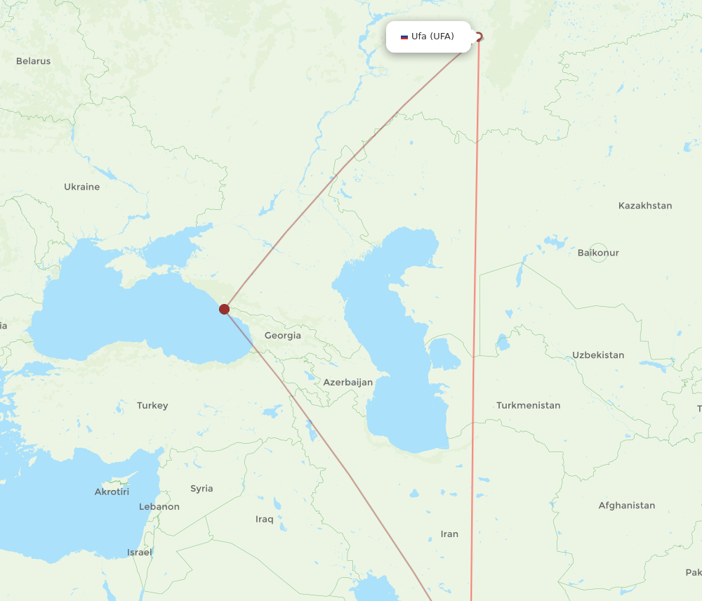 UFA to DXB flights and routes map