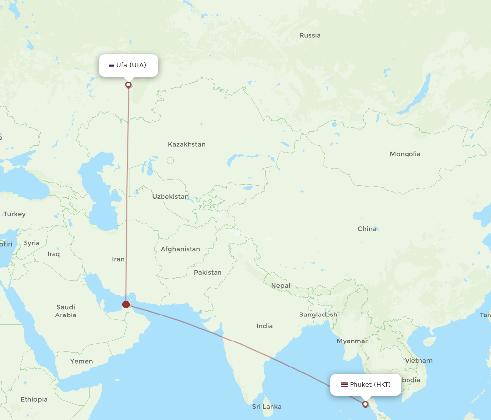 UFA to HKT flights and routes map