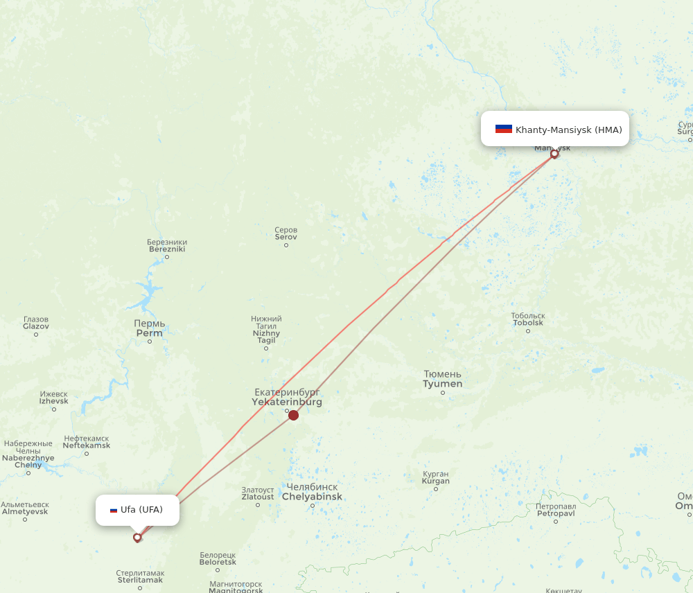 Ufa - Khanty-Mansiysk route map and flight paths