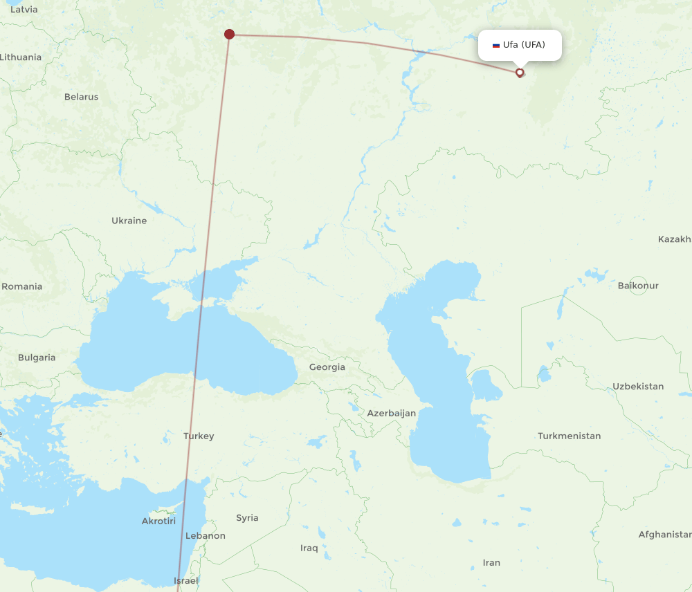 Hurghada - Ufa route map and flight paths