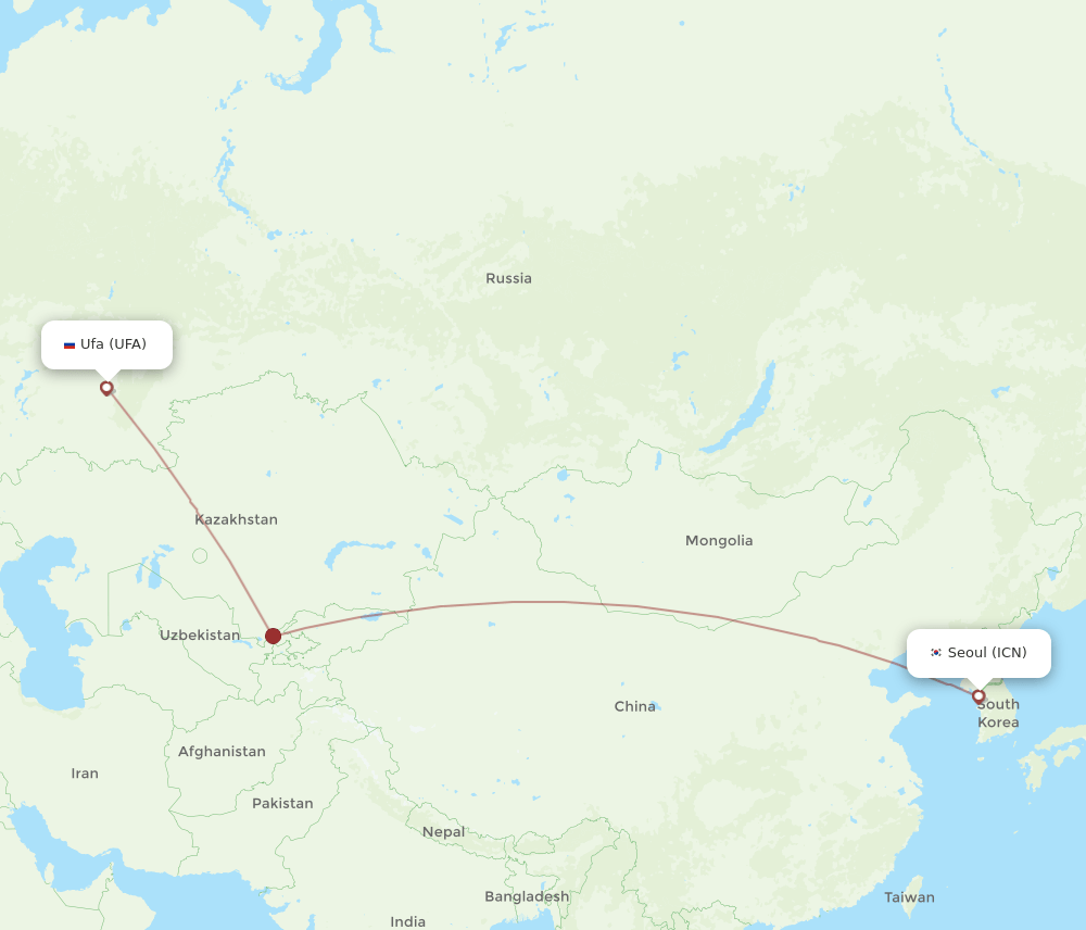 Seoul - Ufa route map and flight paths