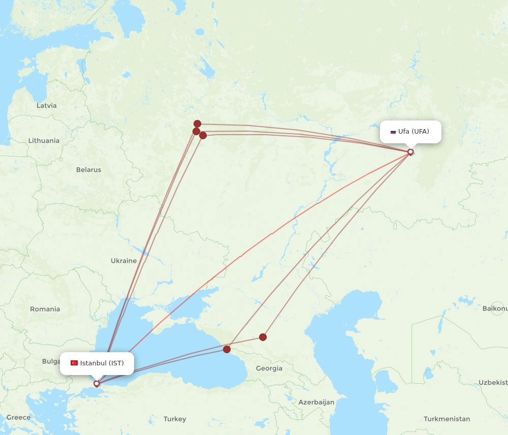 UFA to IST flights and routes map