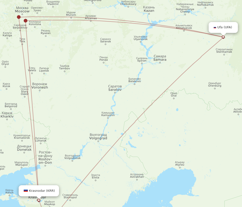 UFA to KRR flights and routes map