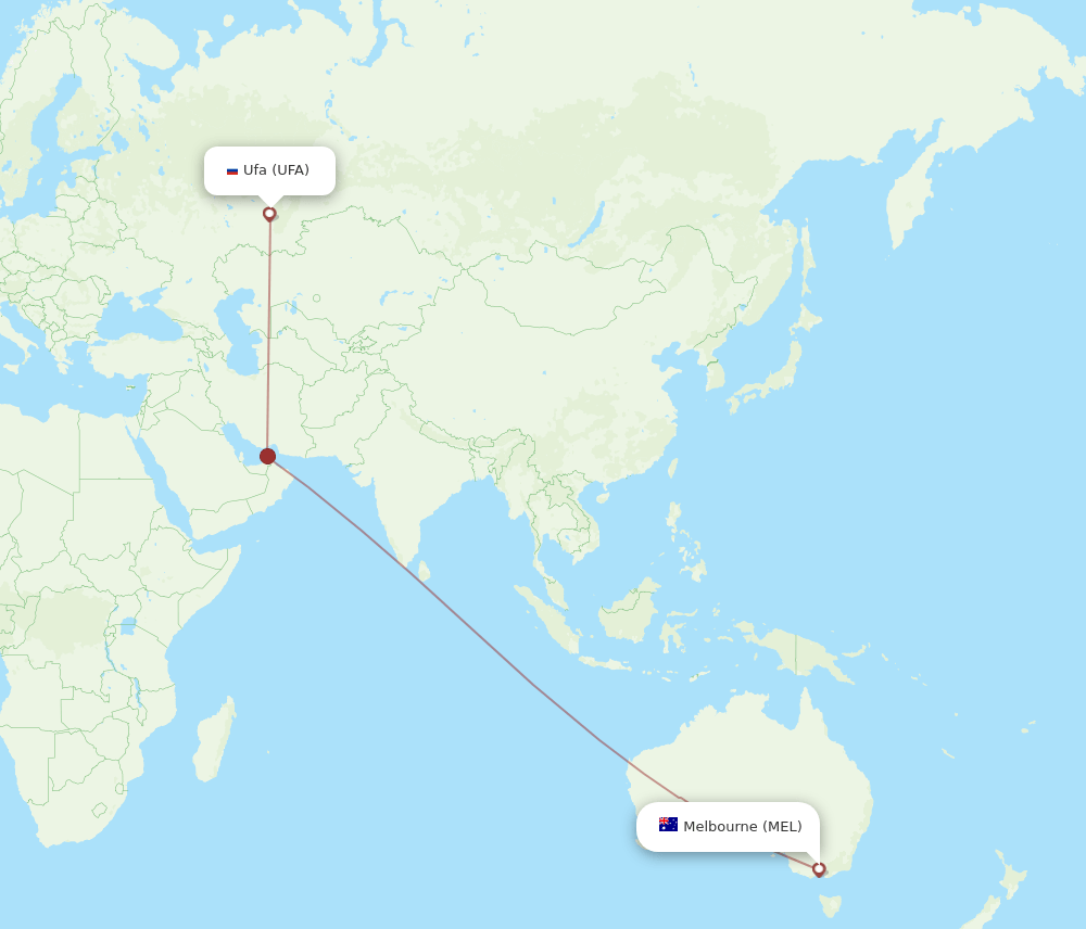 UFA to MEL flights and routes map