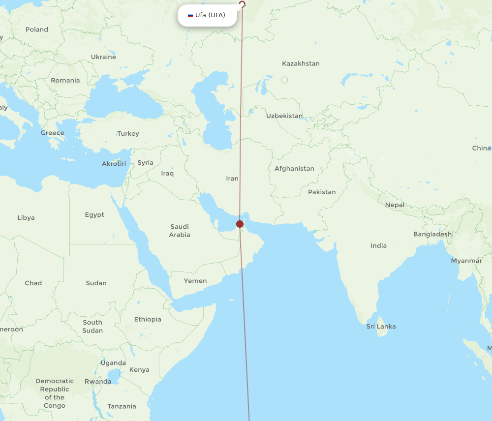 UFA to MRU flights and routes map