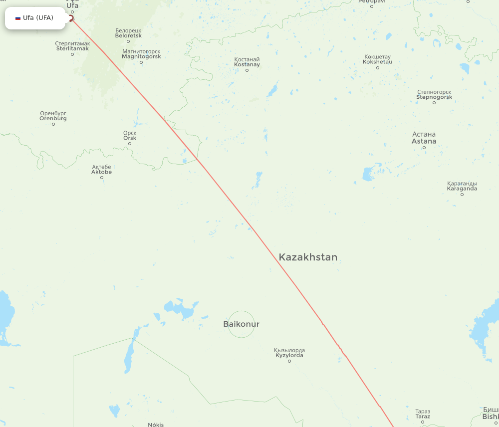 Ufa - Namangan route map and flight paths