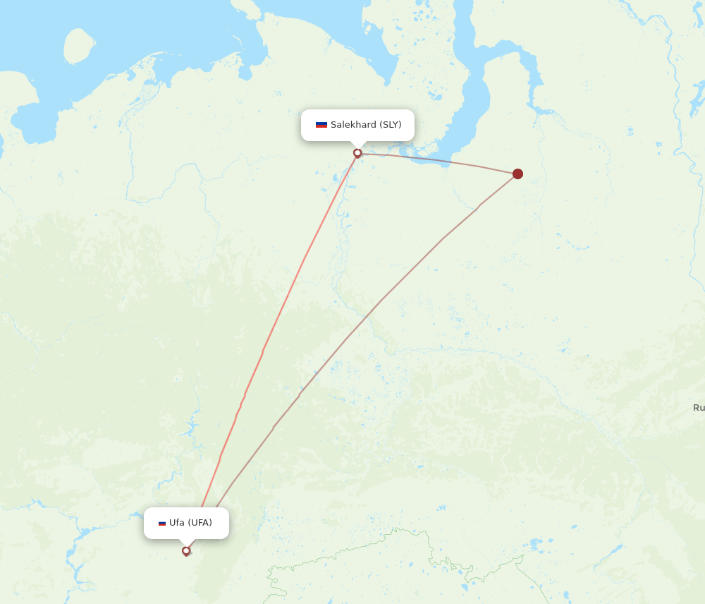 Ufa - Salekhard route map and flight paths