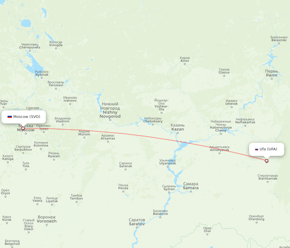 UFA to SVO flights and routes map