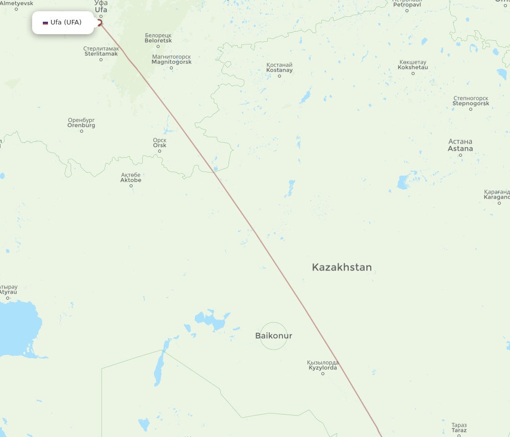 Ufa - Urgench route map and flight paths