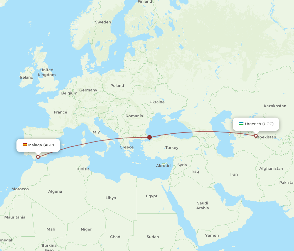 UGC to AGP flights and routes map