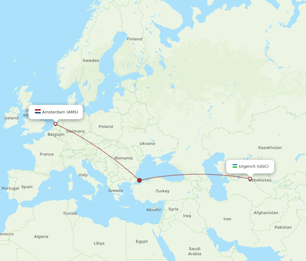 UGC to AMS flights and routes map