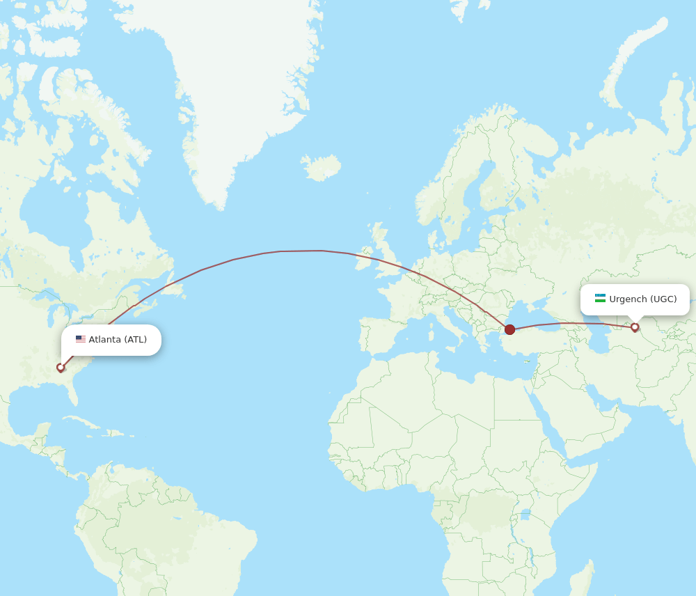 UGC to ATL flights and routes map