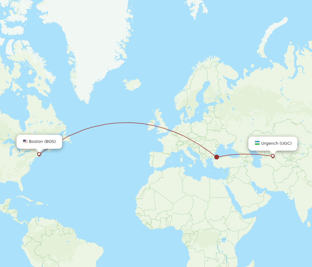 UGC to BOS flights and routes map