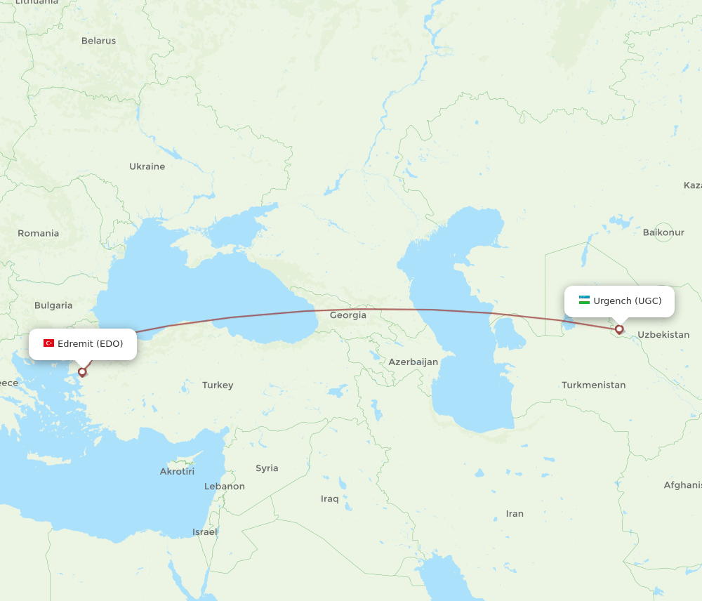 UGC to EDO flights and routes map