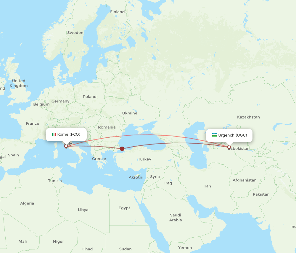 UGC to FCO flights and routes map