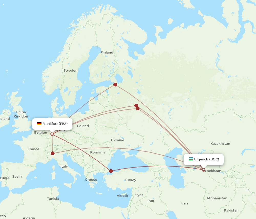 UGC-FRA flight routes