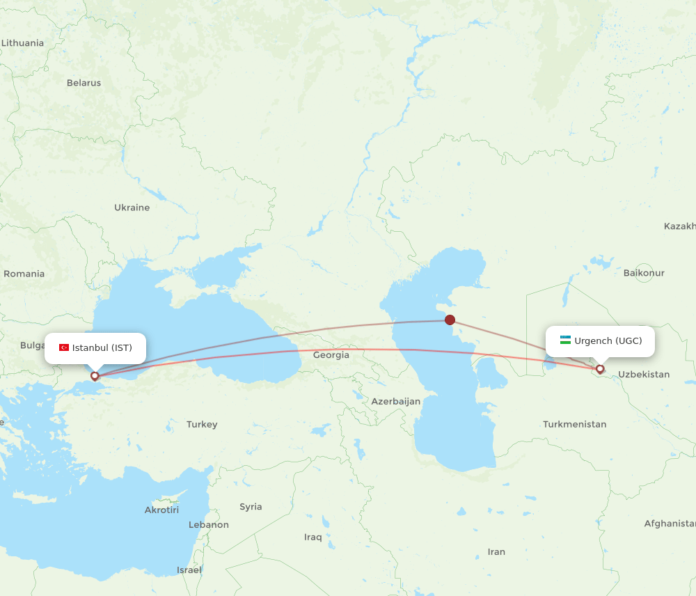 UGC to IST flights and routes map