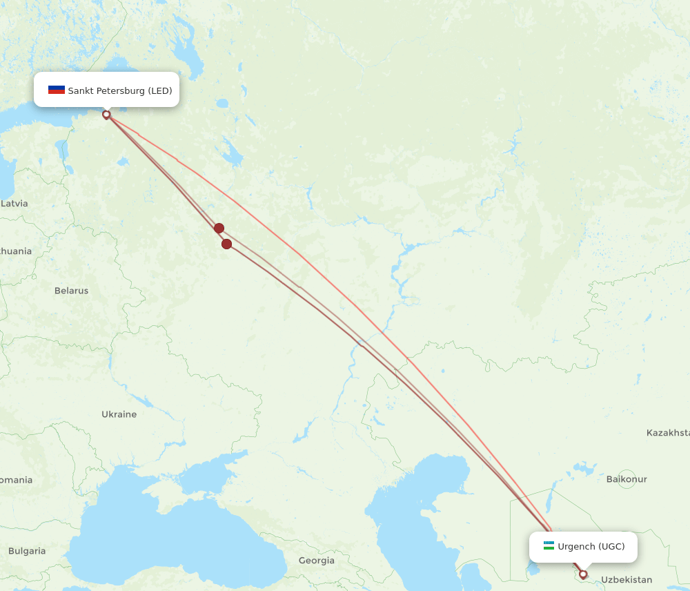 UGC to LED flights and routes map