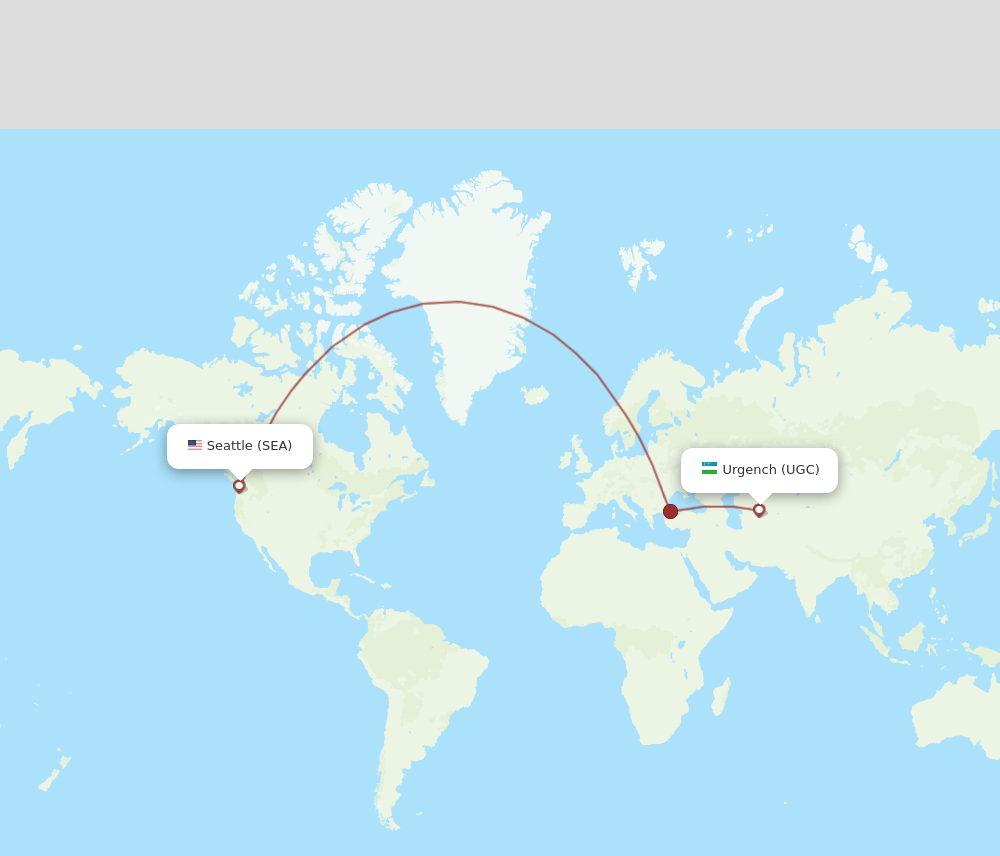 Seattle - Urgench route map and flight paths