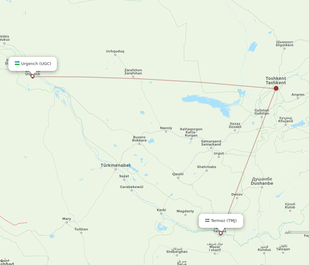UGC to TMJ flights and routes map