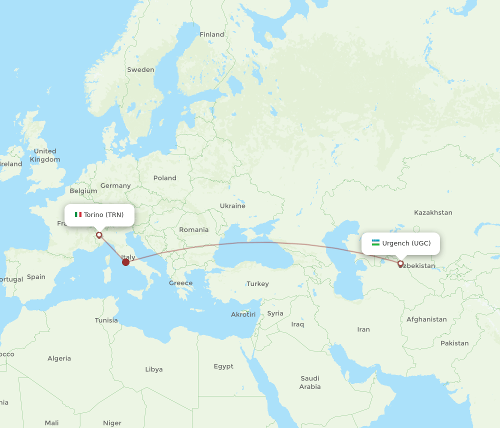 UGC to TRN flights and routes map