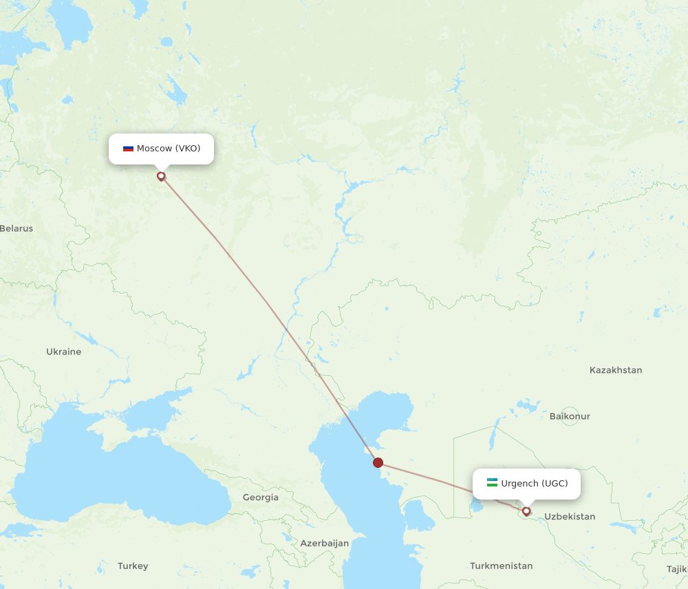Moscow - Urgench route map and flight paths