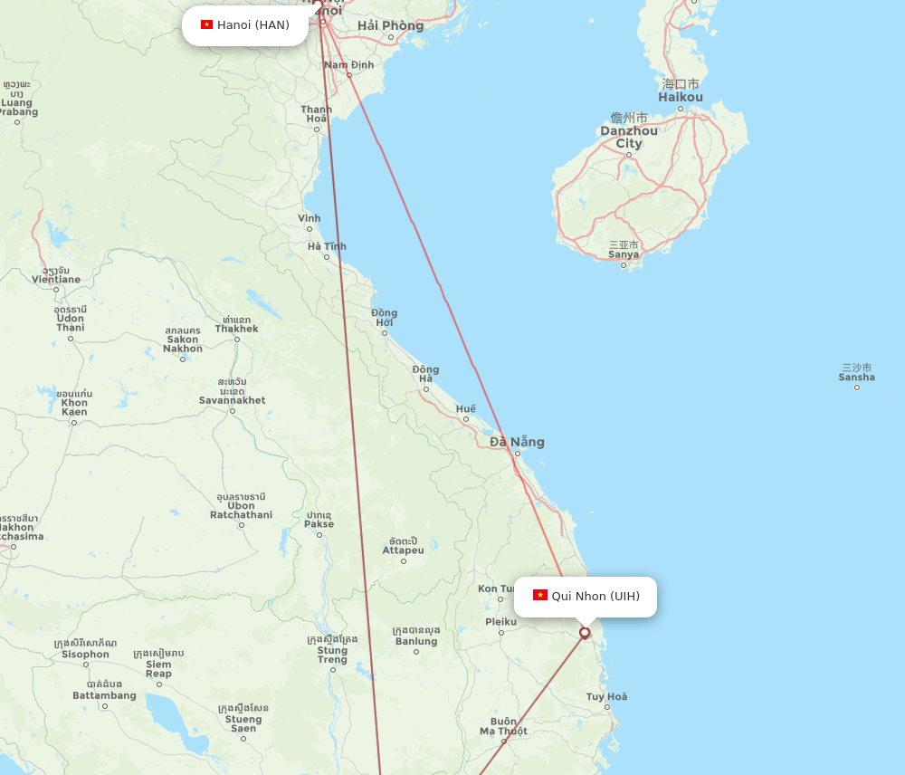 UIH to HAN flights and routes map