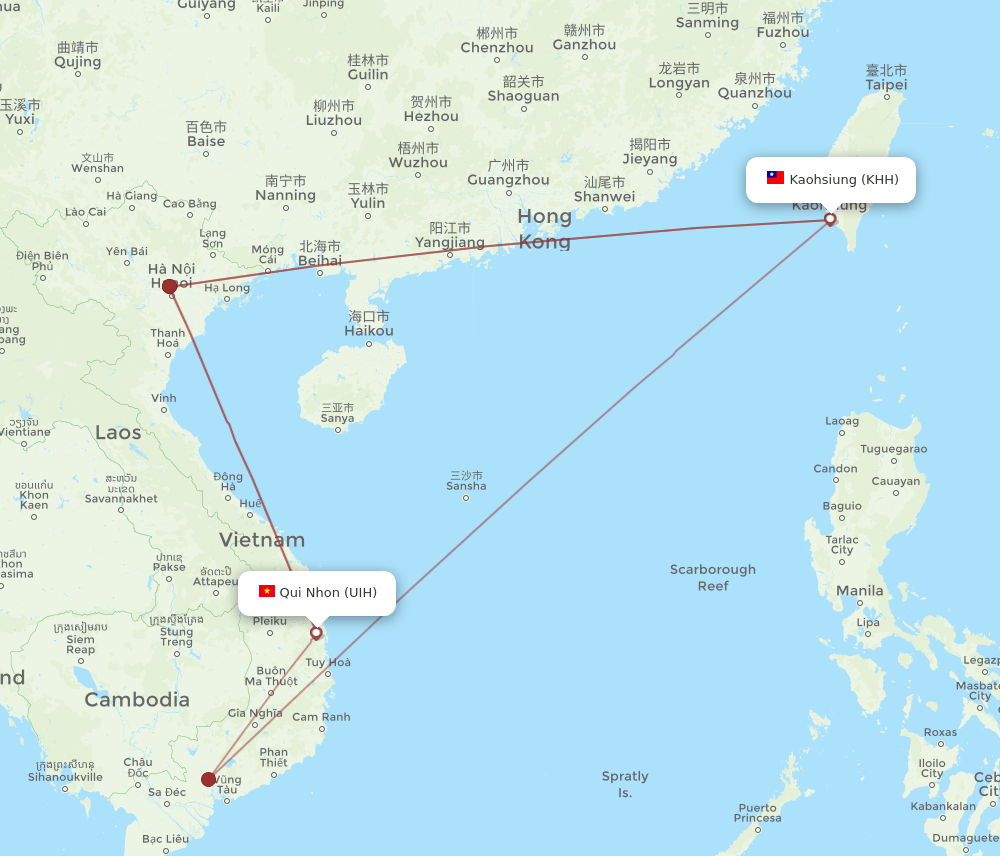 UIH-KHH flight routes