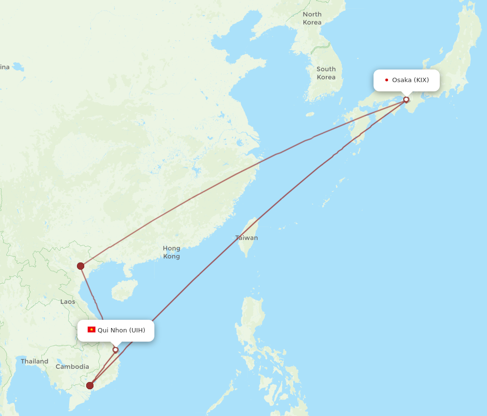 UIH to KIX flights and routes map