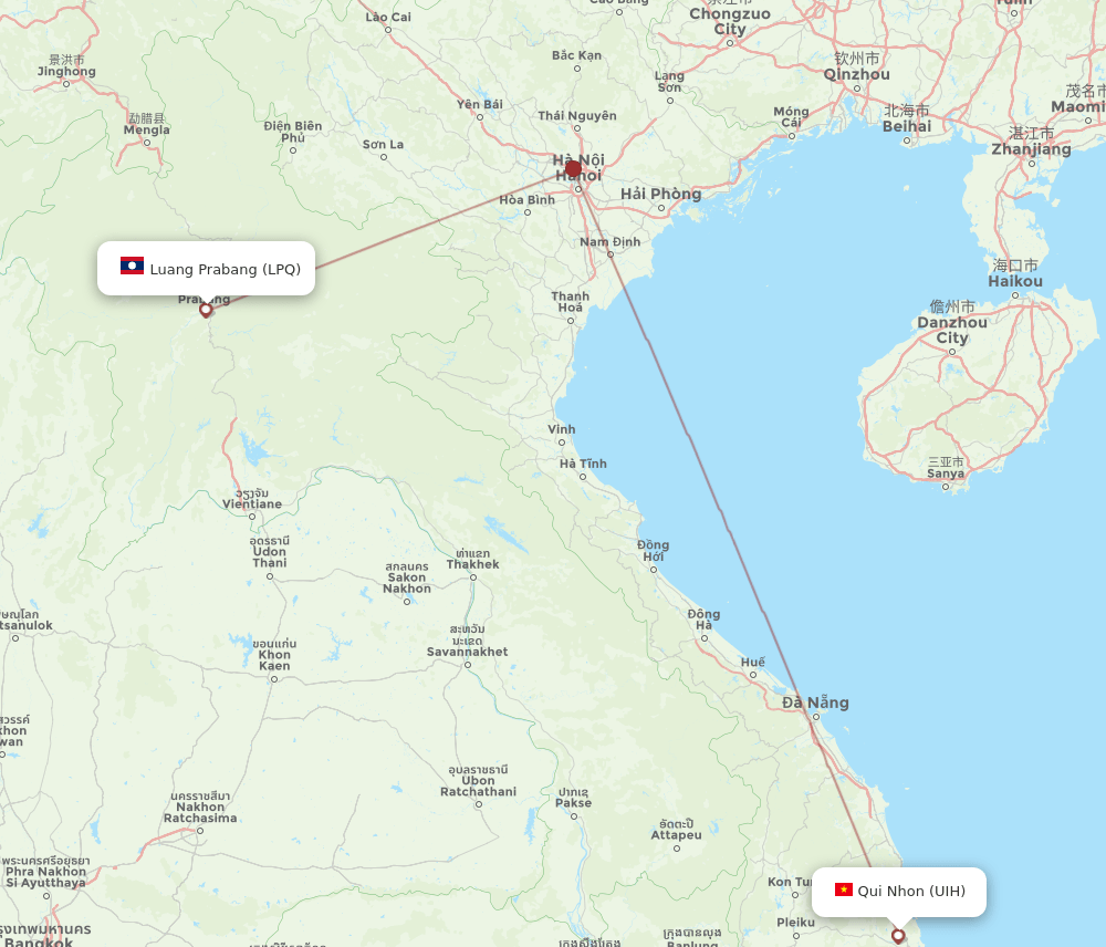 Luang Prabang - Qui Nhon route map and flight paths