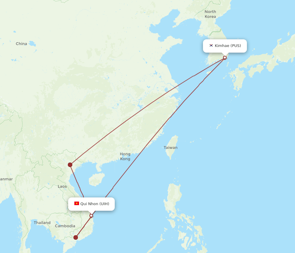 UIH to PUS flights and routes map