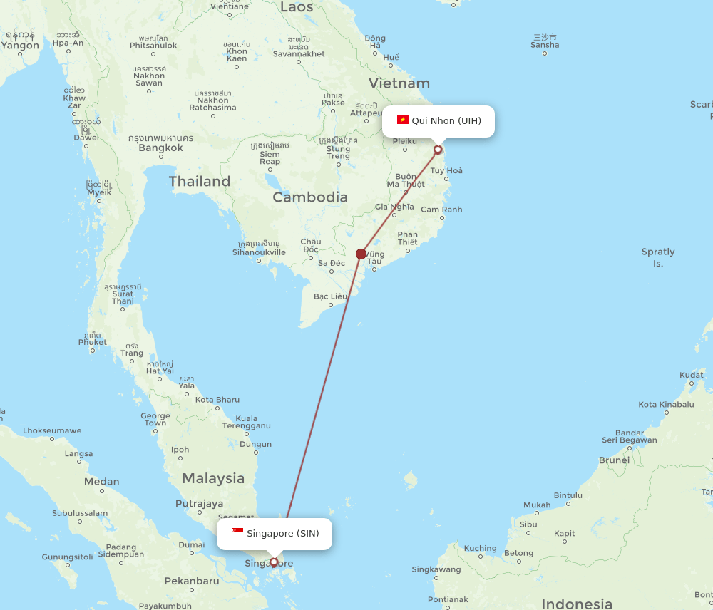UIH-SIN flight routes
