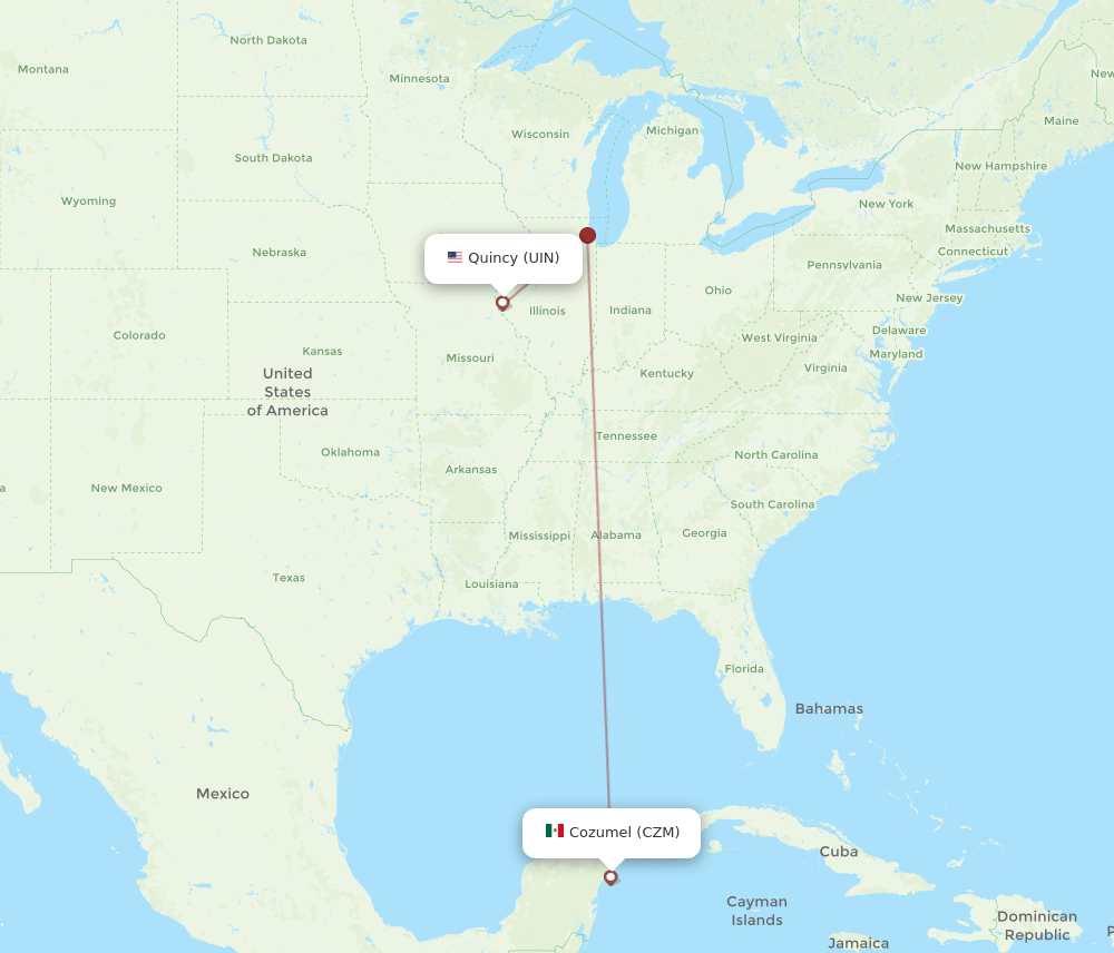 UIN to CZM flights and routes map