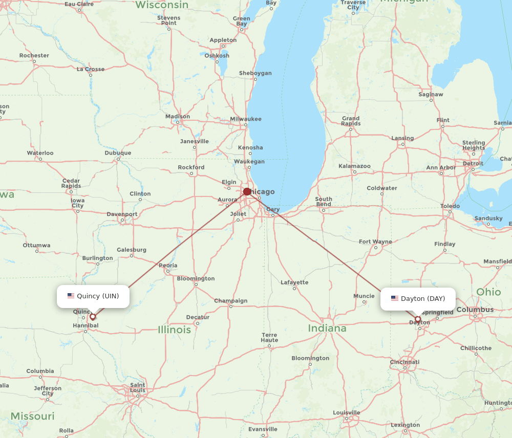 UIN-DAY flight routes