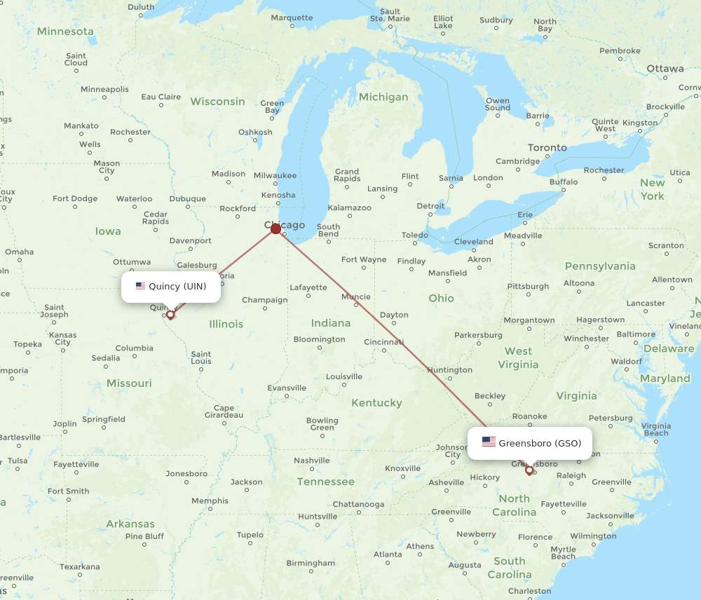 UIN-GSO flight routes