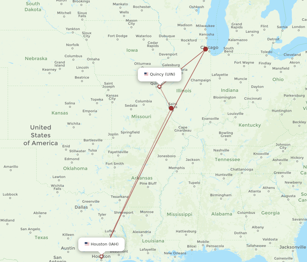 UIN-IAH flight routes
