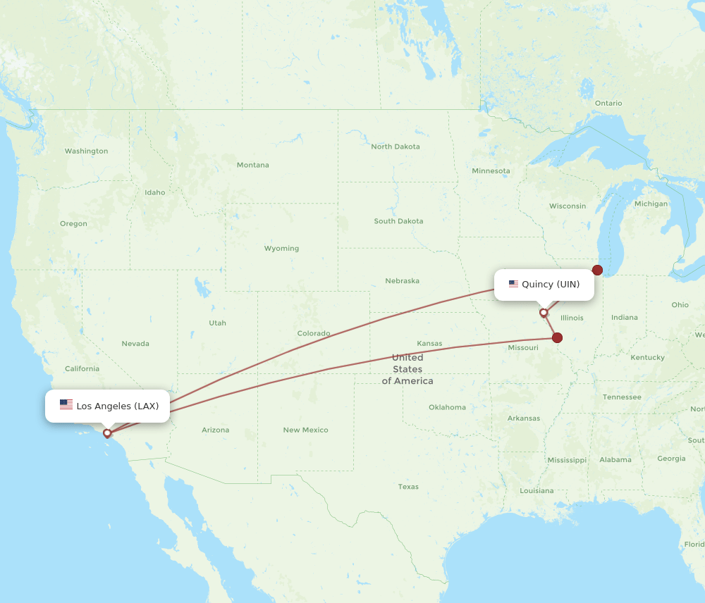 UIN-LAX flight routes