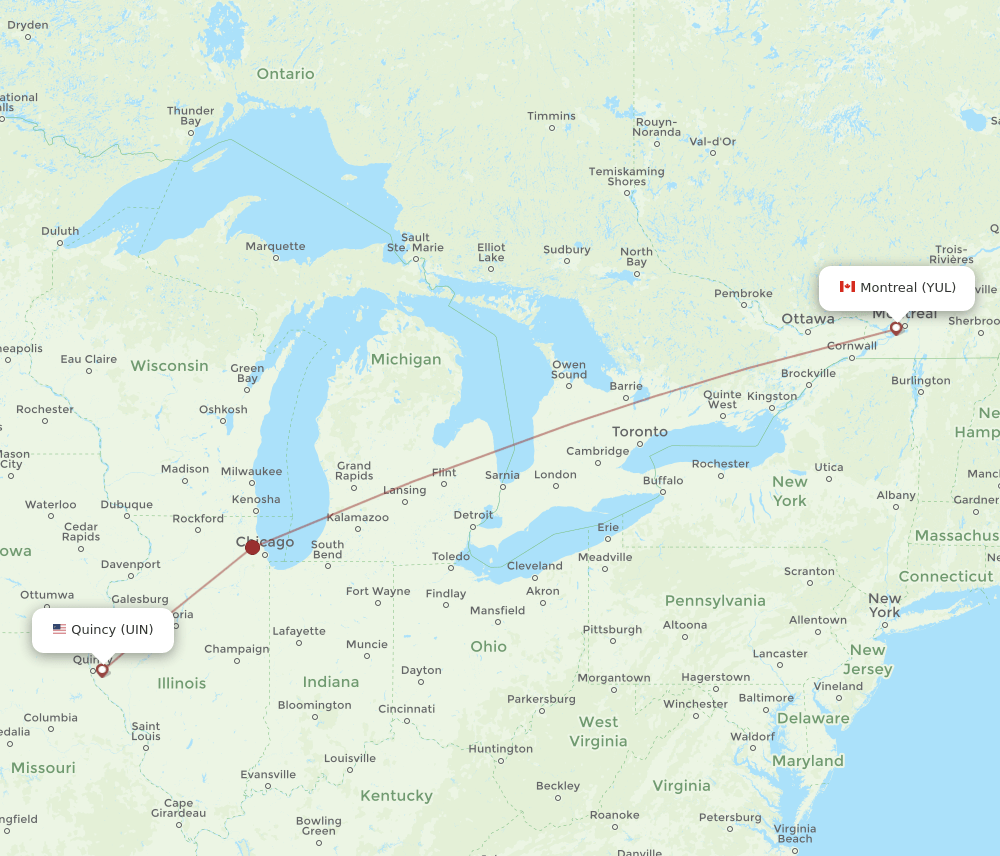 UIN-YUL flight routes