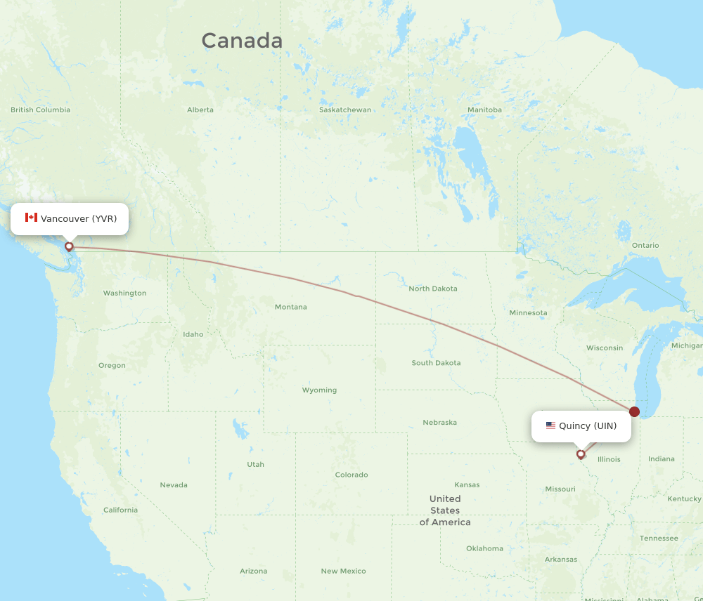 UIN-YVR flight routes