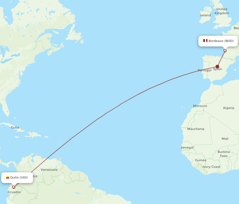 UIO-BOD flight routes
