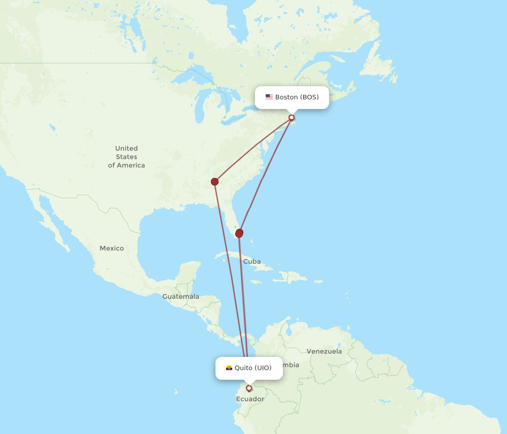 UIO-BOS flight routes