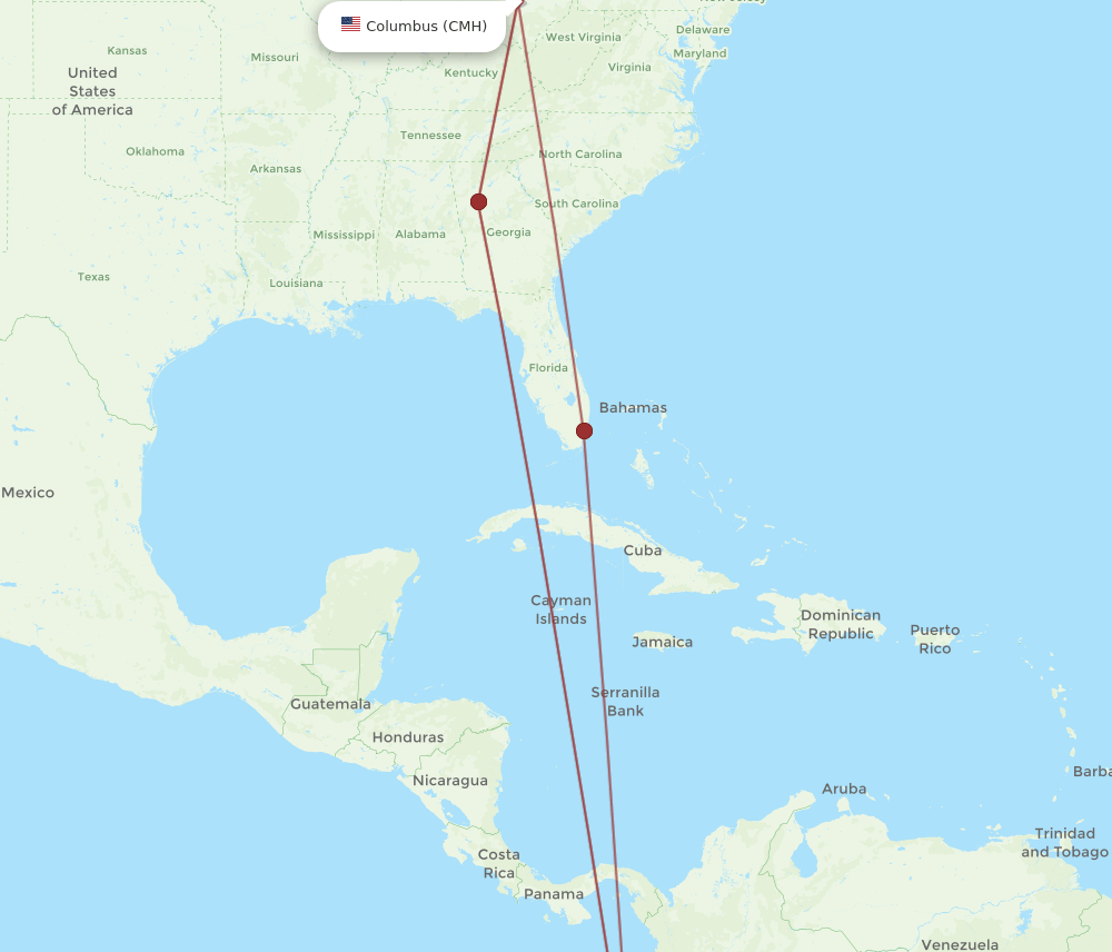 UIO to CMH flights and routes map