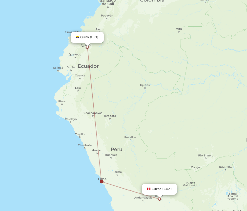 UIO to CUZ flights and routes map