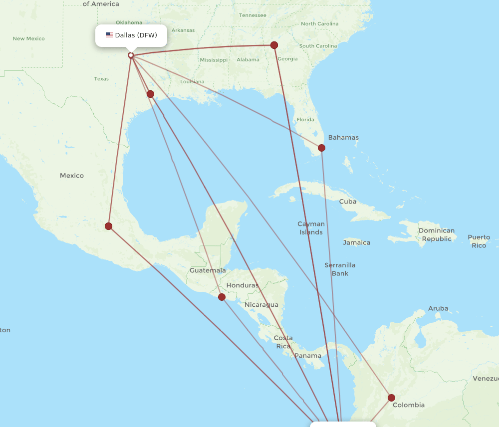 UIO-DFW flight routes