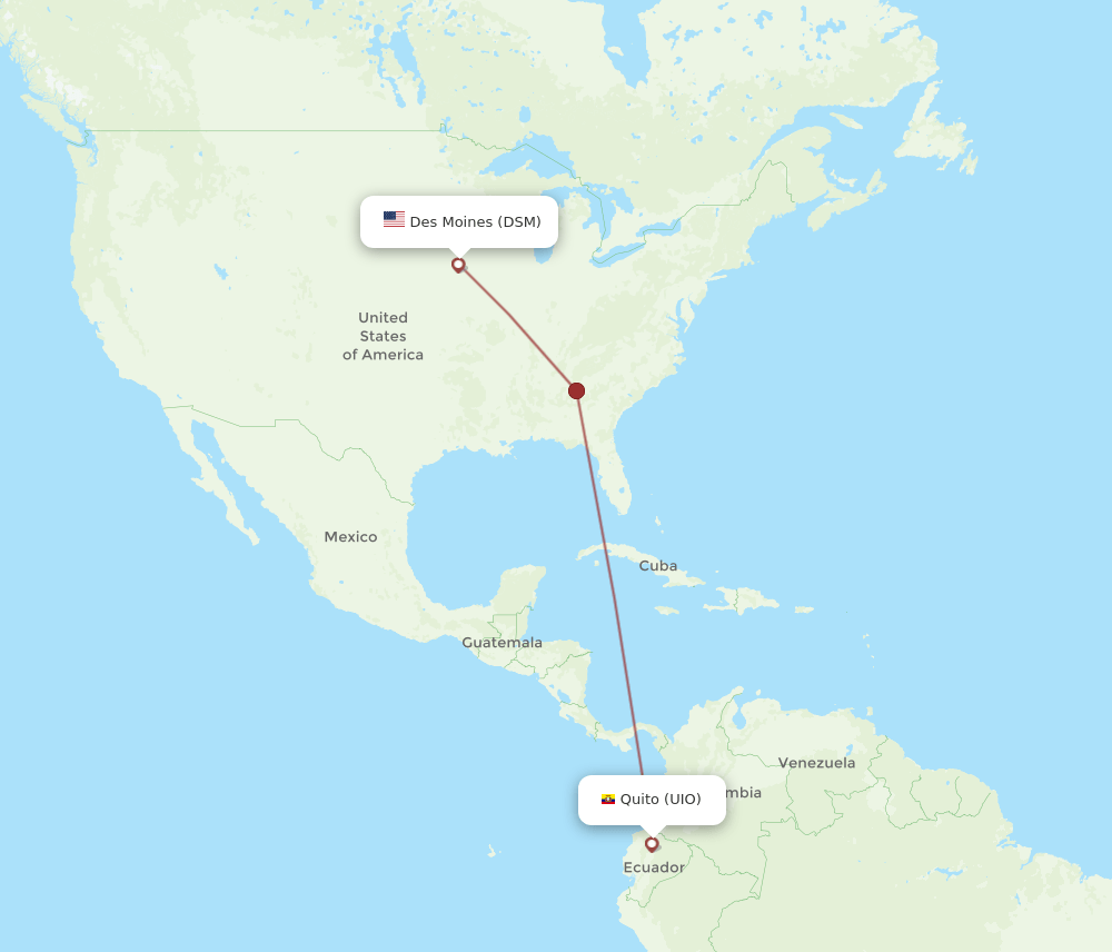 UIO to DSM flights and routes map